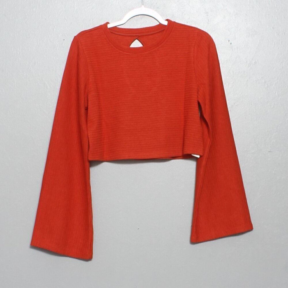 Band of the free nwt rust orange ribbed flare long sleeve crop sweater - Picture 2 of 10